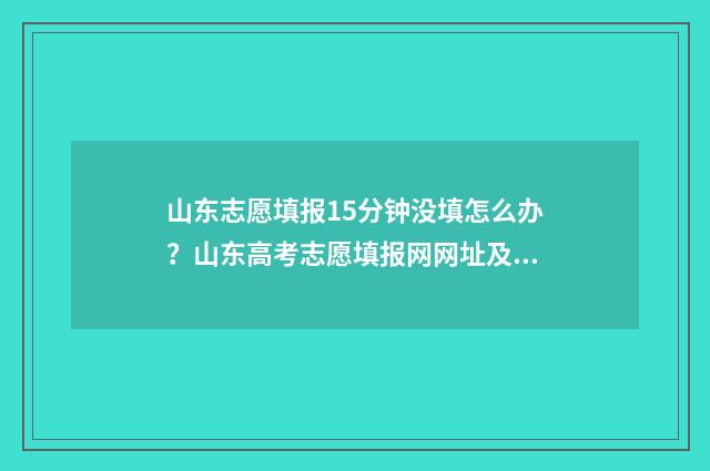 山东志愿填报15分钟没填怎么办？山东高考志愿填报网网址及入口 山东志愿填报辅助系统入口