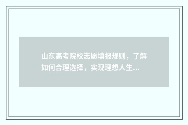 山东高考院校志愿填报规则，了解如何合理选择，实现理想人生！ 山东高考志愿录取顺序图解