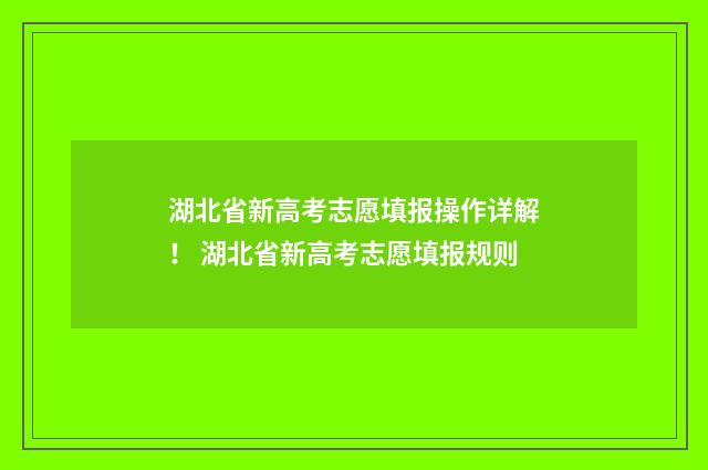 湖北省新高考志愿填报操作详解！ 湖北省新高考志愿填报规则