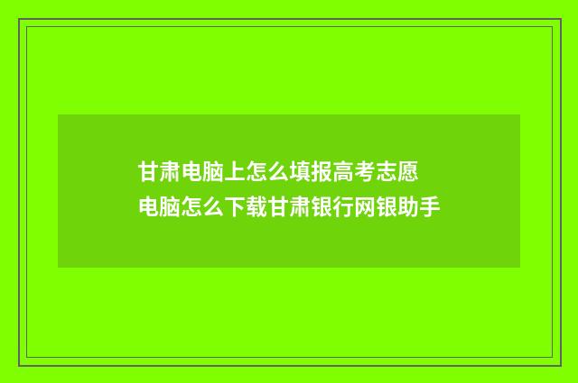甘肃电脑上怎么填报高考志愿 电脑怎么下载甘肃银行网银助手