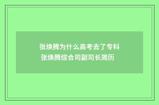 张焕腾为什么高考去了专科 张焕腾综合司副司长简历