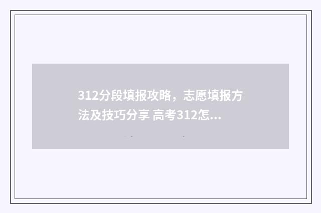 312分段填报攻略，志愿填报方法及技巧分享 高考312怎么算分