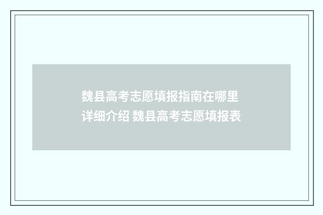 魏县高考志愿填报指南在哪里 详细介绍 魏县高考志愿填报表