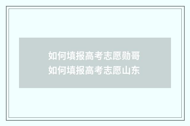 如何填报高考志愿勋哥 如何填报高考志愿山东