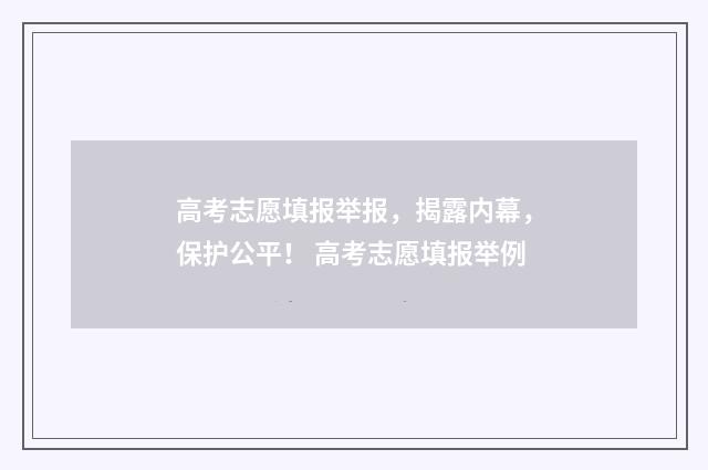 高考志愿填报举报，揭露内幕，保护公平！ 高考志愿填报举例
