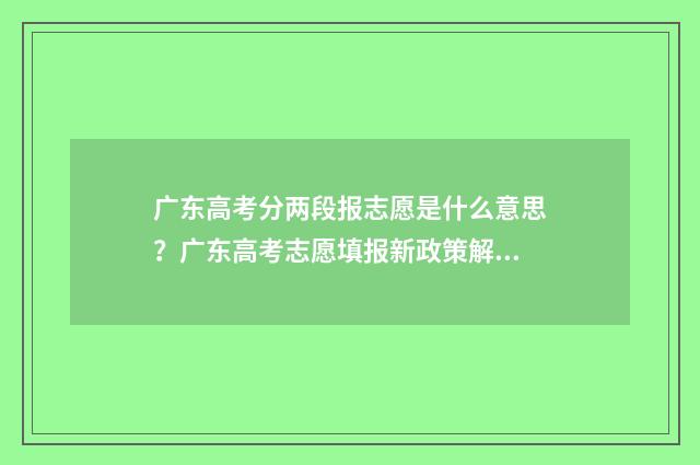 广东高考分两段报志愿是什么意思？广东高考志愿填报新政策解读 广东高考段位