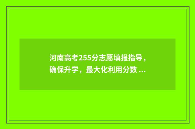 河南高考255分志愿填报指导，确保升学，最大化利用分数 河南高考250