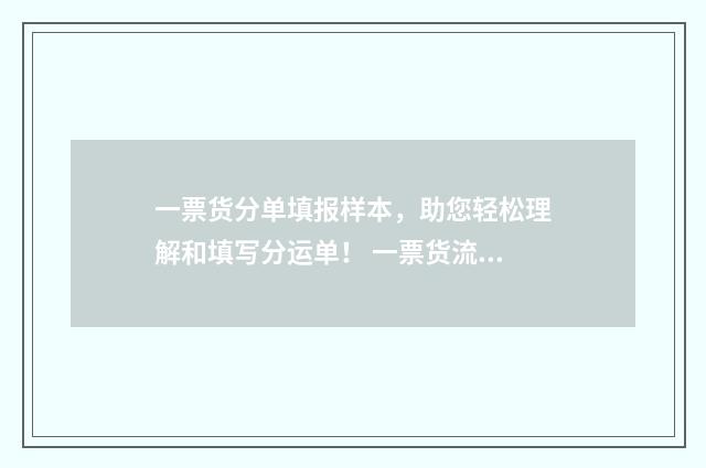一票货分单填报样本，助您轻松理解和填写分运单！ 一票货流程