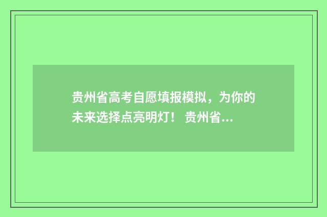 贵州省高考自愿填报模拟，为你的未来选择点亮明灯！ 贵州省高考自愿填保系统