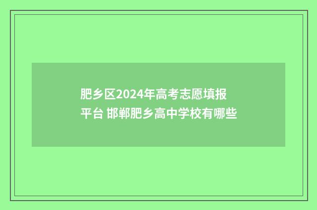 肥乡区2024年高考志愿填报平台 邯郸肥乡高中学校有哪些