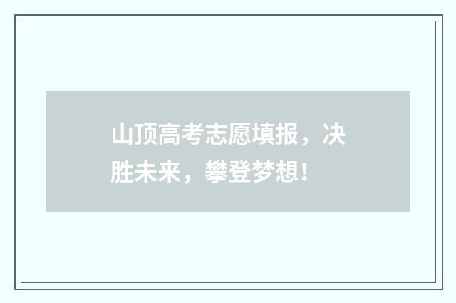 山顶高考志愿填报，决胜未来，攀登梦想！
