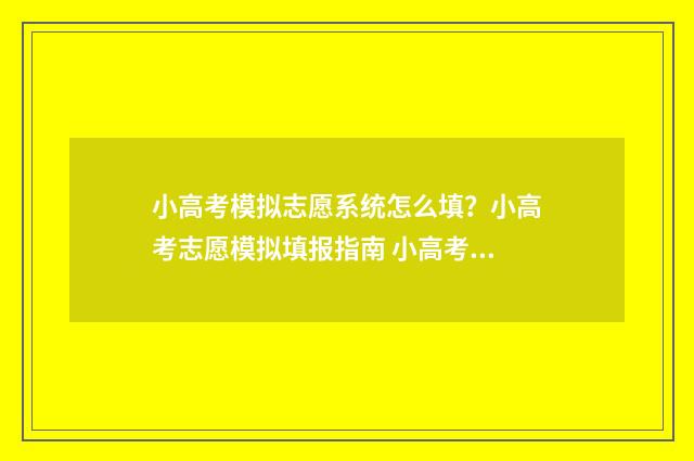 小高考模拟志愿系统怎么填?小高考志愿模拟填报指南 小高考模拟志愿怎么填