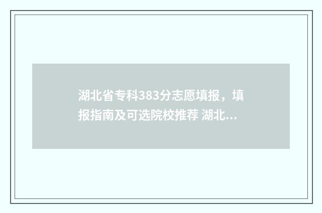 湖北省专科383分志愿填报,填报指南及可选院校推荐 湖北省专科383分排名多少
