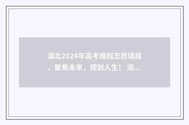 湖北2024年高考模拟志愿填报，聚焦未来，规划人生！ 湖北2024年高考人数