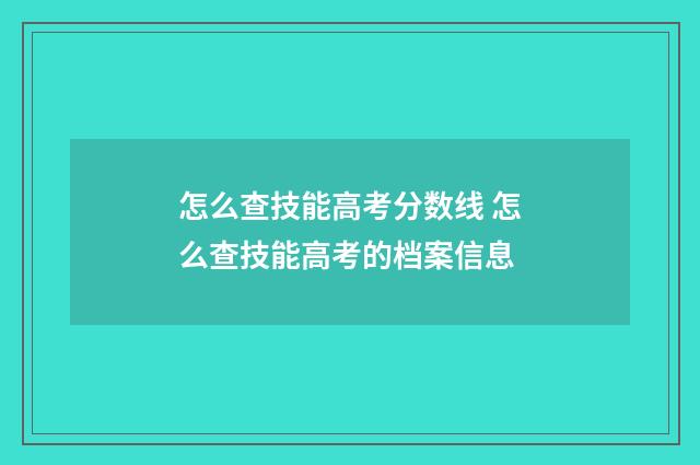 怎么查技能高考分数线 怎么查技能高考的档案信息