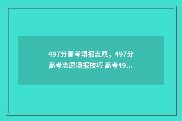 497分高考填报志愿，497分高考志愿填报技巧 高考497分怎么样