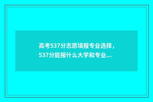 高考537分志愿填报专业选择，537分能报什么大学和专业？ 高考537分能上一本吗2021