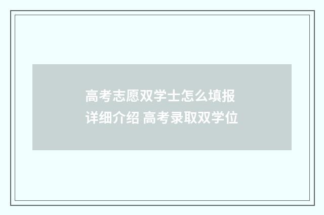 高考志愿双学士怎么填报 详细介绍 高考录取双学位