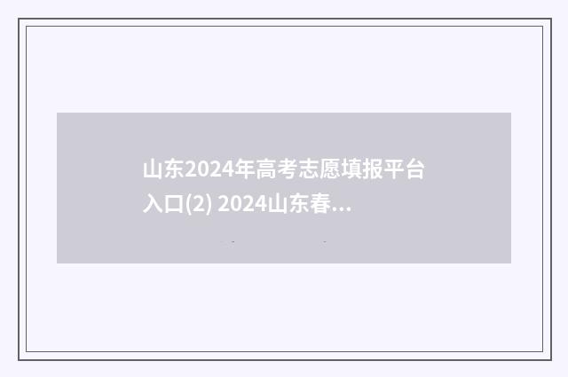 山东2024年高考志愿填报平台入口(2) 2024山东春季高考