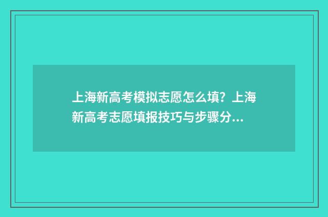 上海新高考模拟志愿怎么填？上海新高考志愿填报技巧与步骤分享 上海高考模拟填报