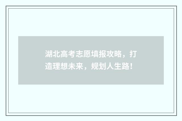 湖北高考志愿填报攻略，打造理想未来，规划人生路！