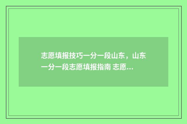 志愿填报技巧一分一段山东,山东一分一段志愿填报指南 志愿填报技巧详细教程讲解