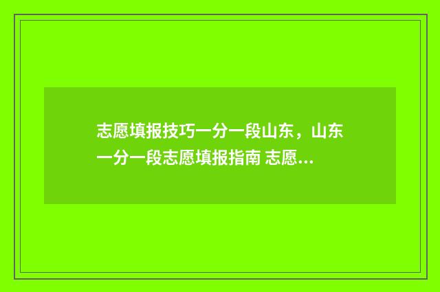 志愿填报技巧一分一段山东,山东一分一段志愿填报指南 志愿填报技巧详细教程讲解