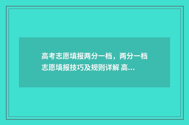 高考志愿填报两分一档，两分一档志愿填报技巧及规则详解 高考志愿填报两位数代码
