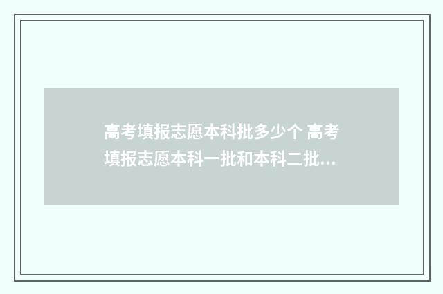 高考填报志愿本科批多少个 高考填报志愿本科一批和本科二批是什么