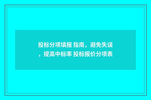 投标分项填报 指南，避免失误，提高中标率 投标报价分项表
