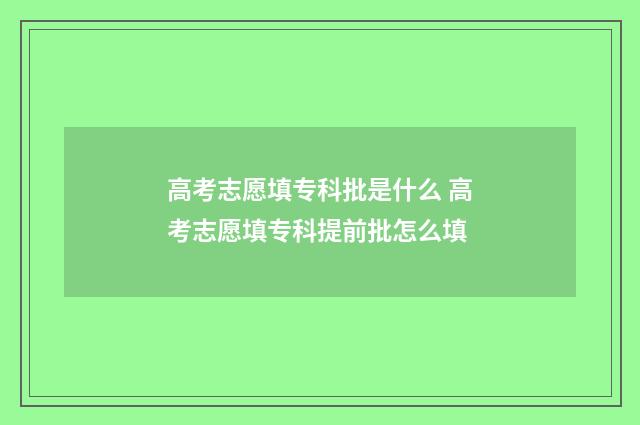 高考志愿填专科批是什么 高考志愿填专科提前批怎么填
