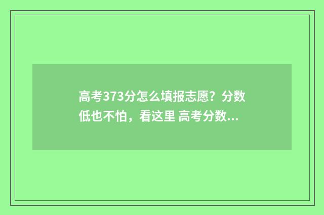 高考373分怎么填报志愿？分数低也不怕，看这里 高考分数374