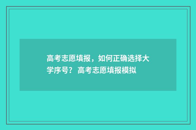 高考志愿填报,如何正确选择大学序号? 高考志愿填报模拟