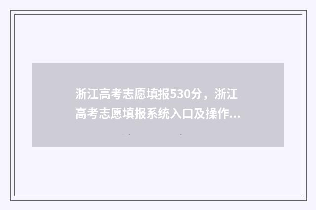 浙江高考志愿填报530分，浙江高考志愿填报系统入口及操作指南 浙江高考志愿填报可以填几个学校