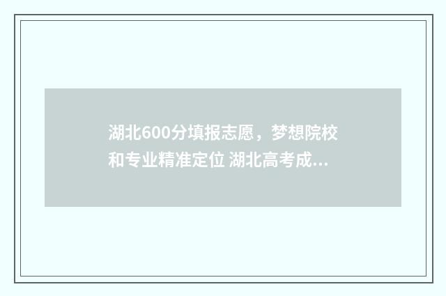 湖北600分填报志愿，梦想院校和专业精准定位 湖北高考成绩600分能上什么大学