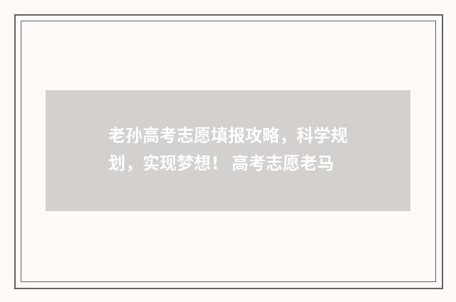 老孙高考志愿填报攻略，科学规划，实现梦想！ 高考志愿老马