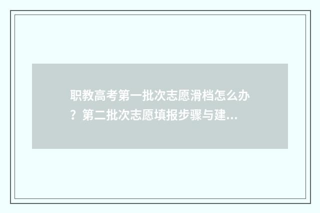 职教高考第一批次志愿滑档怎么办？第二批次志愿填报步骤与建议 职教高考第一批次录取了可以不去吗