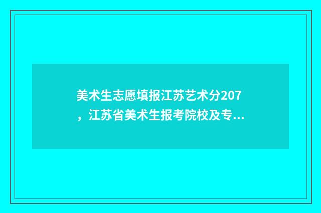 美术生志愿填报江苏艺术分207，江苏省美术生报考院校及专业推荐 美术生志愿填报免费软件推荐
