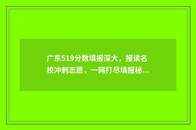 广东519分数填报深大，报读名校冲刺志愿，一网打尽填报秘籍 广东今年高考519分能上什么大学