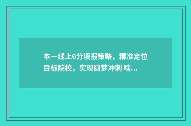 本一线上6分填报策略，精准定位目标院校，实现圆梦冲刺 啥是一本线上分数