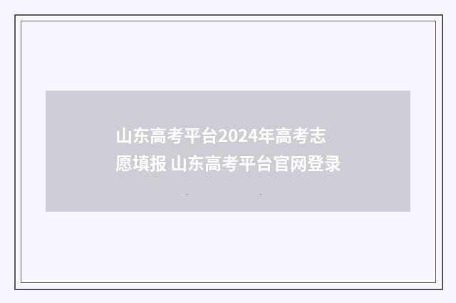 山东高考平台2024年高考志愿填报 山东高考平台官网登录