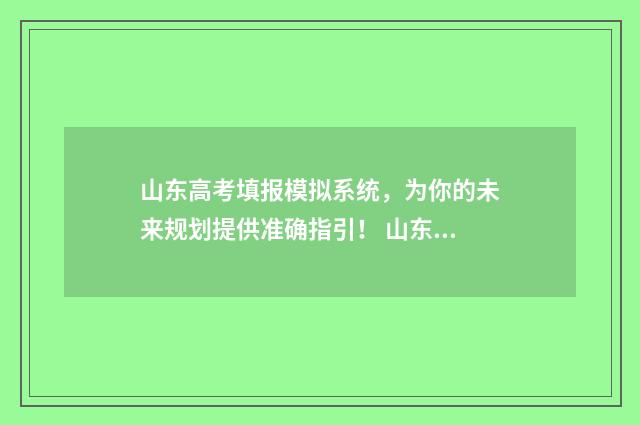 山东高考填报模拟系统,为你的未来规划提供准确指引! 山东高考填报模式是什么