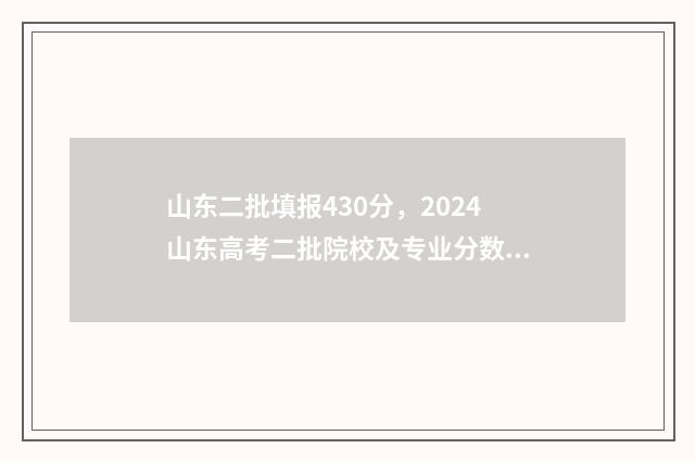 山东二批填报430分，2024山东高考二批院校及专业分数线 山东省二批次录取时间