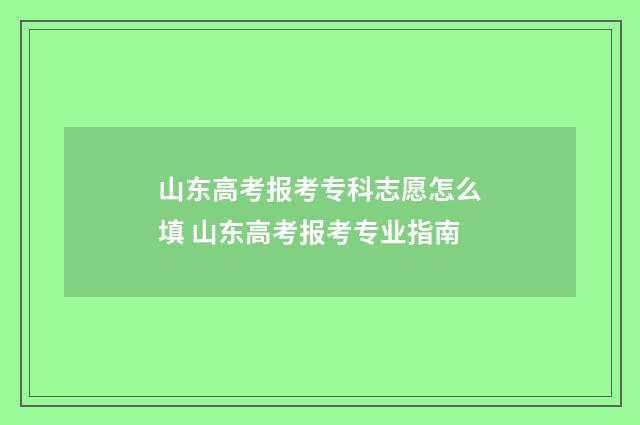 山东高考报考专科志愿怎么填 山东高考报考专业指南