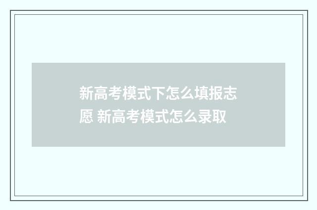 新高考模式下怎么填报志愿 新高考模式怎么录取