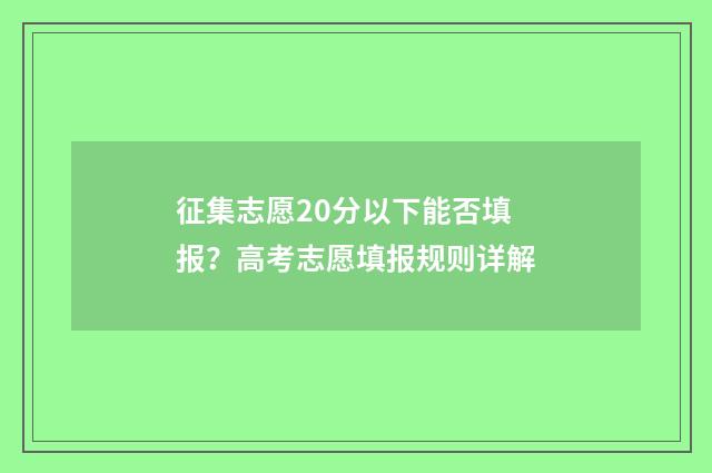 征集志愿20分以下能否填报？高考志愿填报规则详解