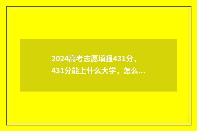 2024高考志愿填报431分，431分能上什么大学，怎么报志愿？ 2024高考志愿填报时间和截止时间