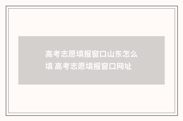 高考志愿填报窗口山东怎么填 高考志愿填报窗口网址