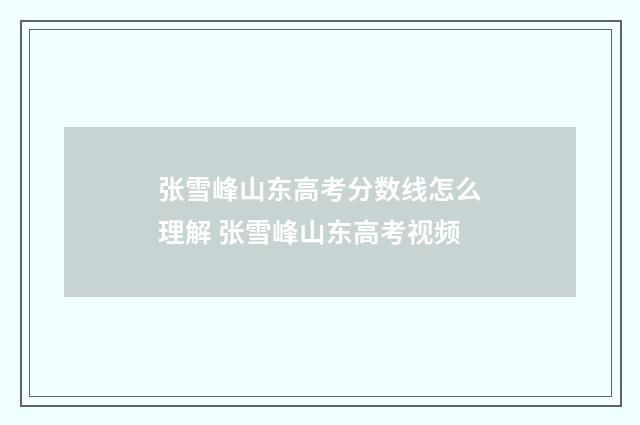 张雪峰山东高考分数线怎么理解 张雪峰山东高考视频