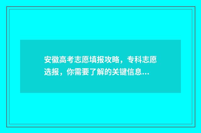 安徽高考志愿填报攻略,专科志愿选报,你需要了解的关键信息! 安徽高考志愿填报模板2024